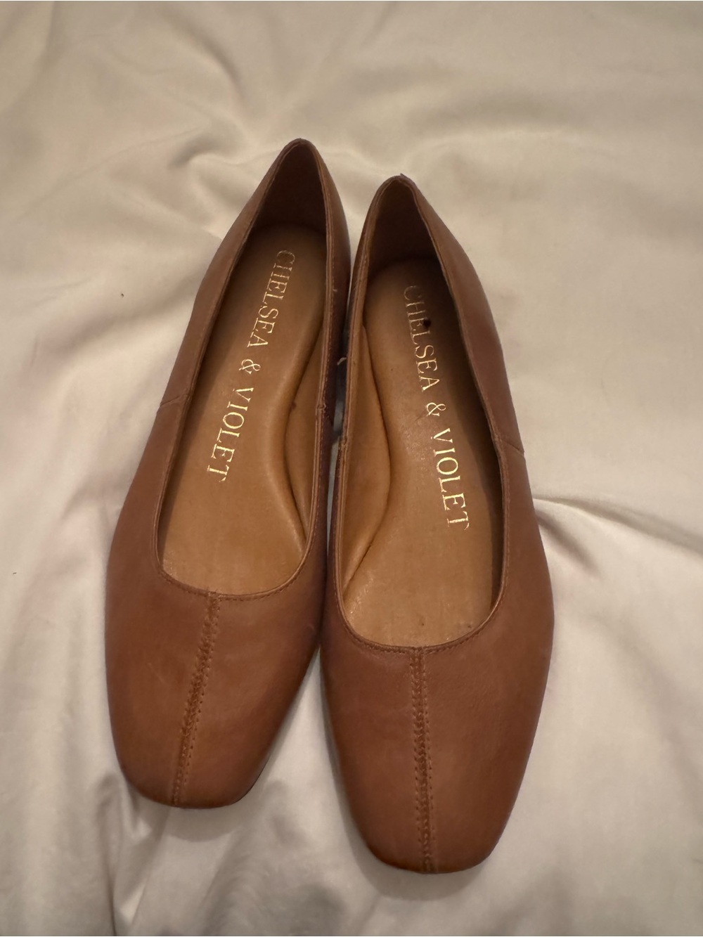 Chelsea & Violet Cognac Square-Toe Leather Flats